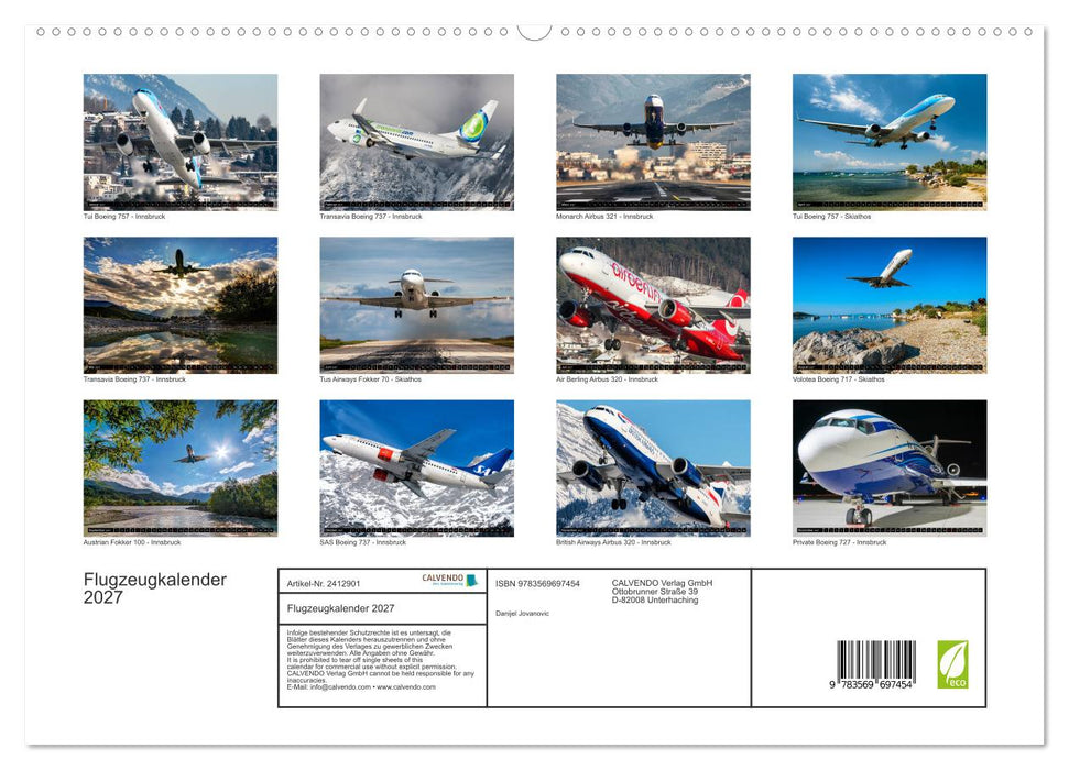 Flugzeugkalender 2027 (CALVENDO Premium Wandkalender 2027)