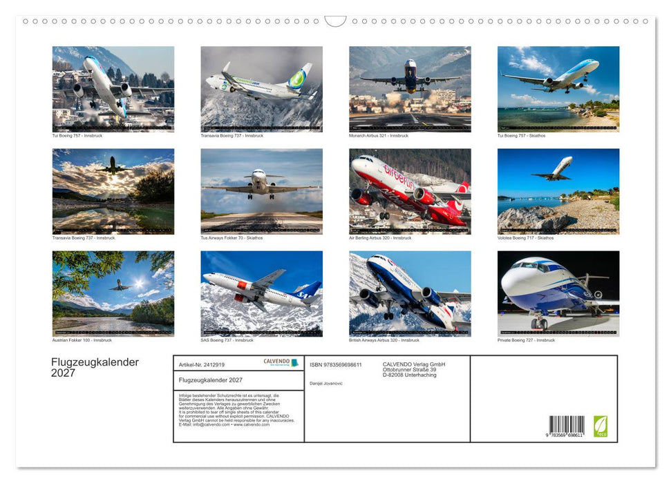 Flugzeugkalender 2027 (CALVENDO Wandkalender 2027)
