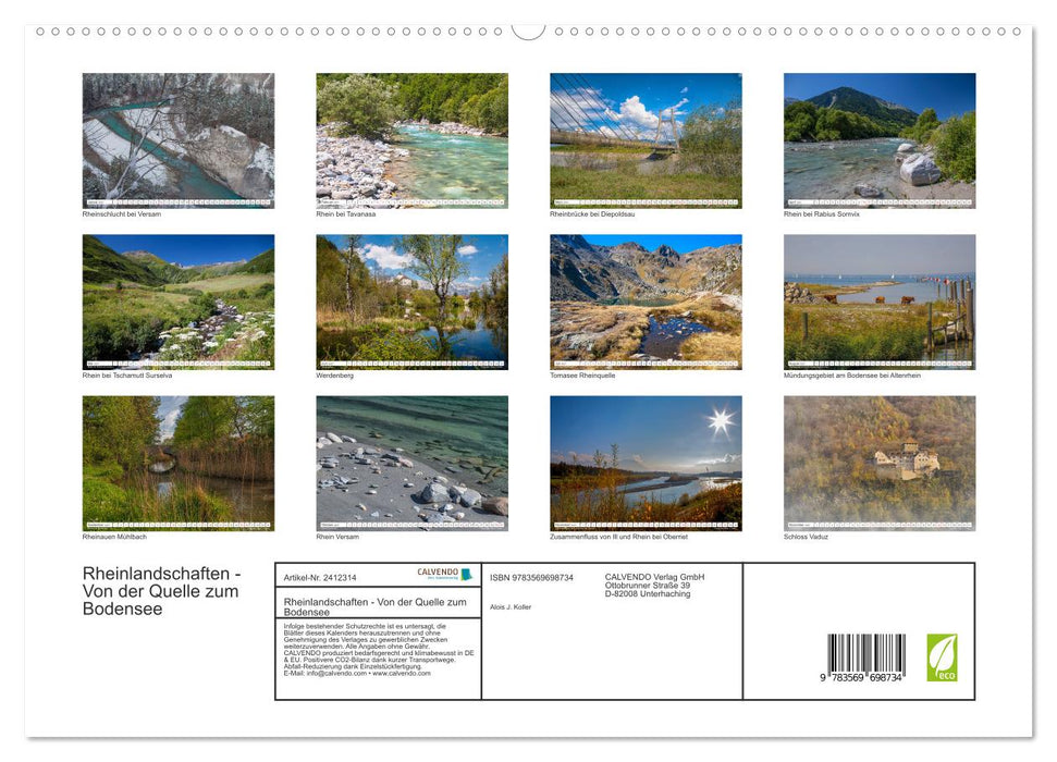 Rheinlandschaften - Von der Quelle zum Bodensee (CALVENDO Premium Wandkalender 2027)
