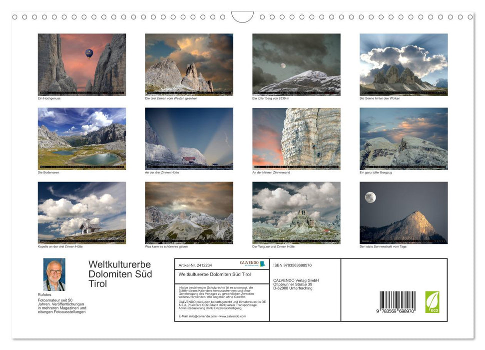 Weltkulturerbe Dolomiten Süd Tirol (CALVENDO Wandkalender 2027)