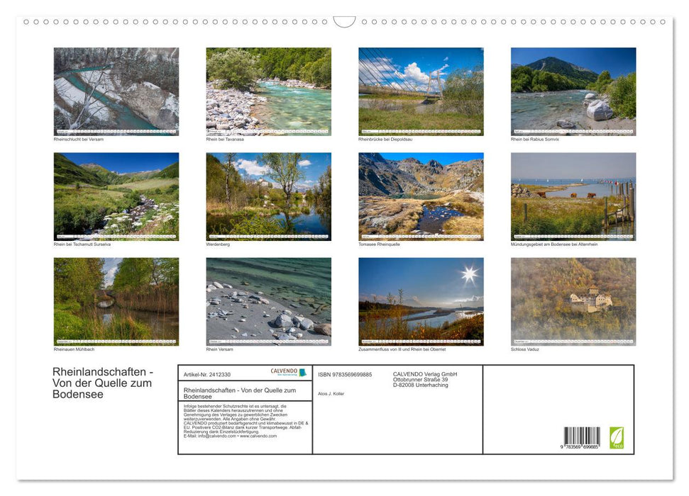 Rheinlandschaften - Von der Quelle zum Bodensee (CALVENDO Wandkalender 2027)