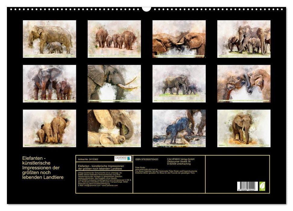 Elefanten - künstlerische Impressionen der größten noch lebenden Landtiere (CALVENDO Wandkalender 2027)