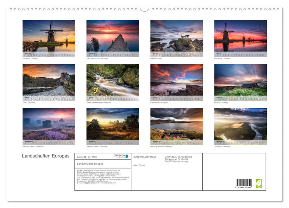 Landschaften Europas (CALVENDO Wandkalender 2027)