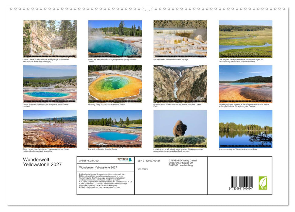Wunderwelt Yellowstone 2027 (CALVENDO Premium Wandkalender 2027)