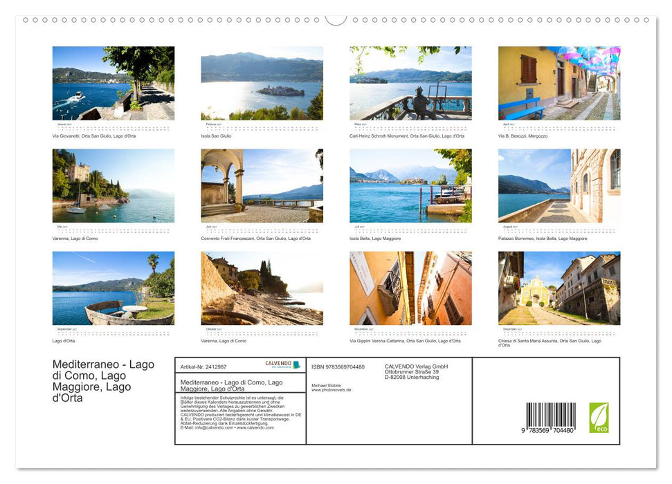 Mediterraneo - Lago di Como, Lago Maggiore, Lago d'Orta (CALVENDO Premium Wandkalender 2027)