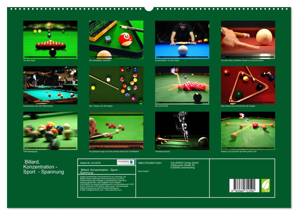Billard. Konzentration - Sport - Spannung (CALVENDO Premium Wandkalender 2027)