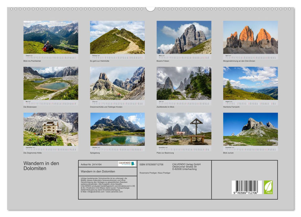 Wandern in den Dolomiten (CALVENDO Premium Wandkalender 2027)