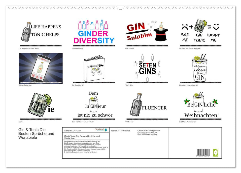 Gin & Tonic Die Besten Sprüche und Wortspiele (CALVENDO Wandkalender 2027)