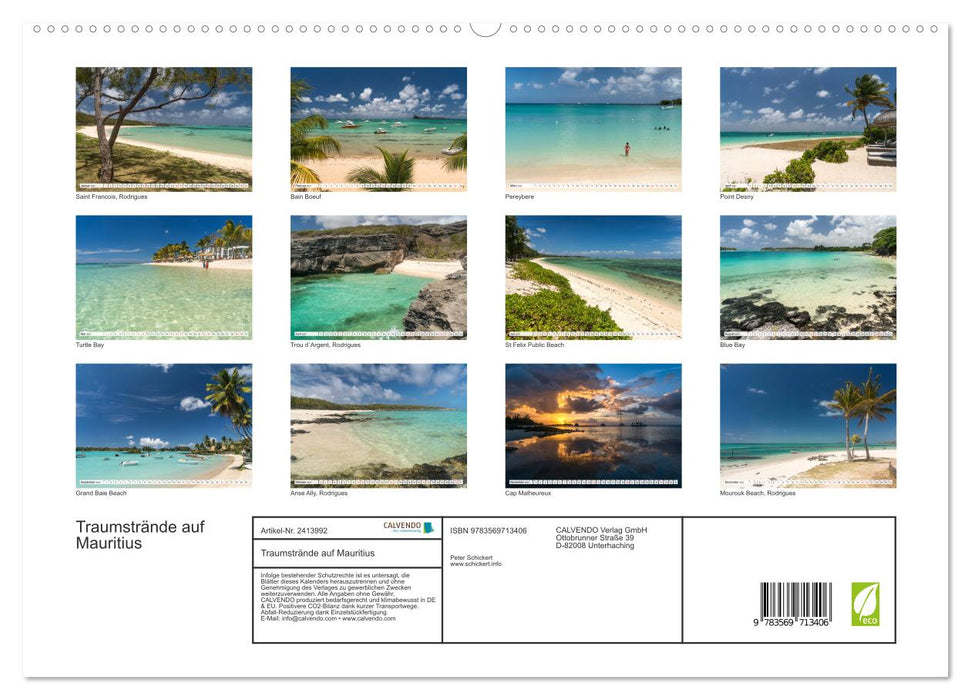 Traumstrände auf Mauritius (CALVENDO Premium Wandkalender 2027)