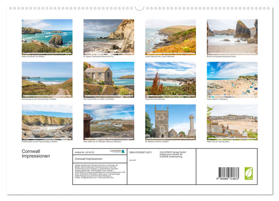 Cornwall Impressionen (CALVENDO Premium Wandkalender 2027)