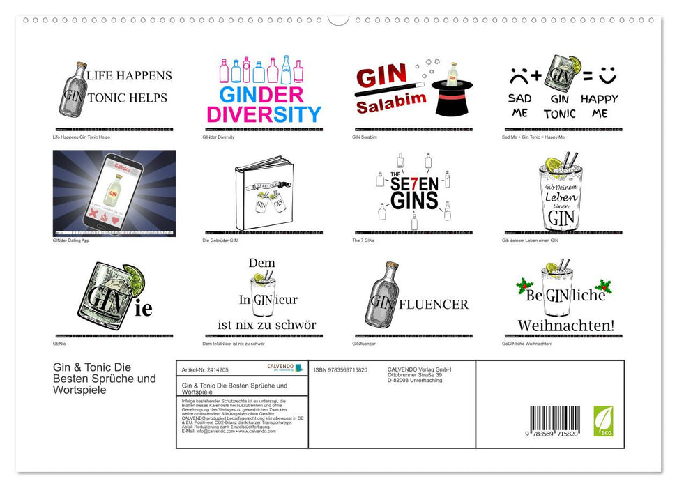 Gin & Tonic Die Besten Sprüche und Wortspiele (CALVENDO Premium Wandkalender 2027)
