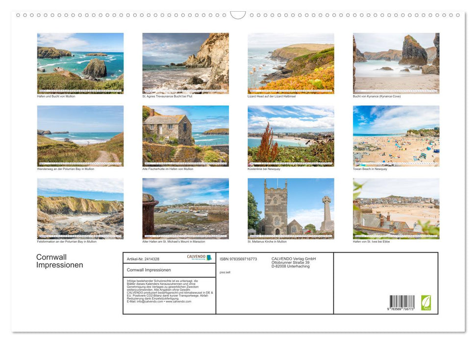 Cornwall Impressionen (CALVENDO Wandkalender 2027)