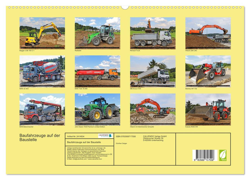 Baufahrzeuge auf der Baustelle (CALVENDO Premium Wandkalender 2027)