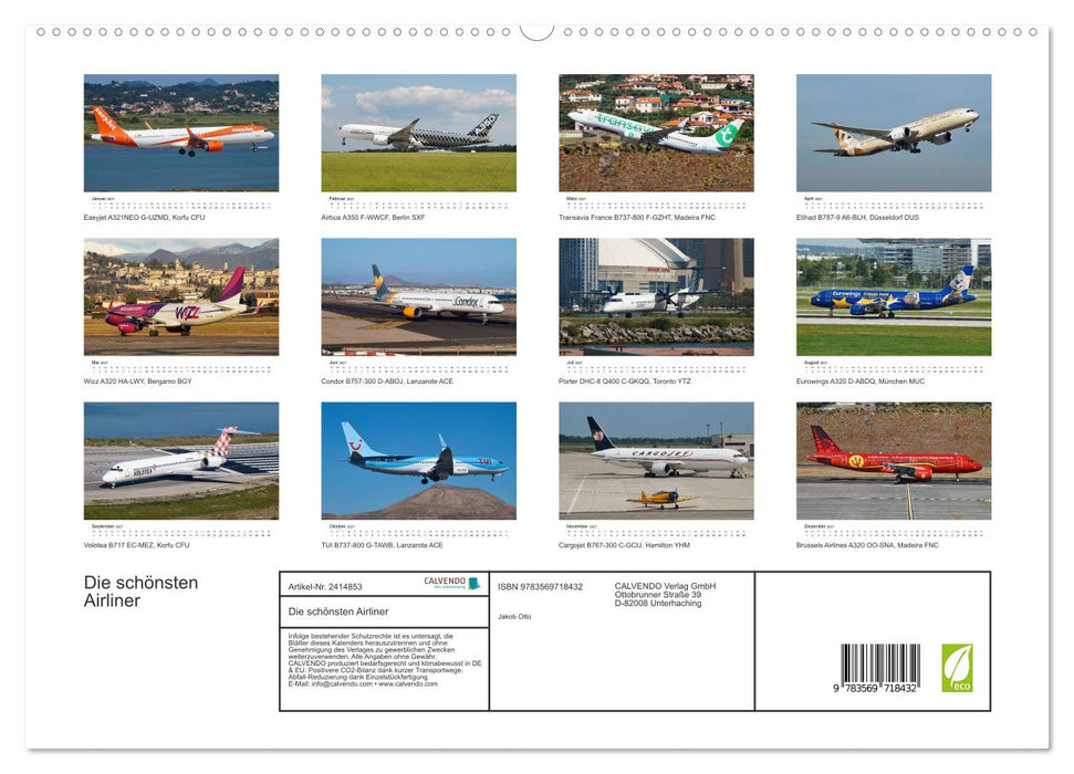 Die schönsten Airliner (CALVENDO Premium Wandkalender 2027)