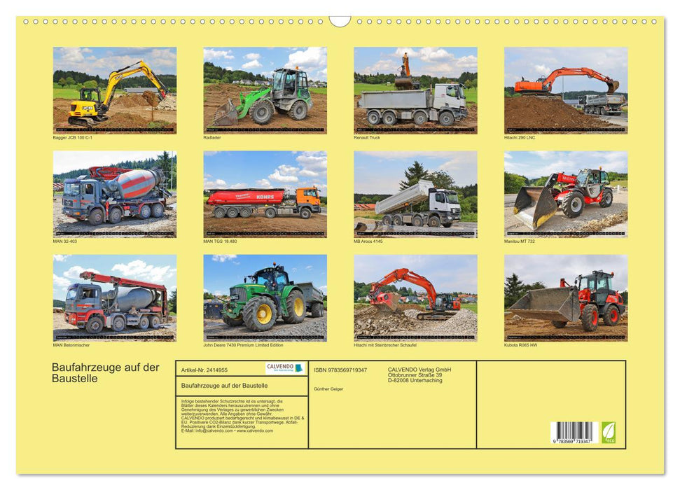 Baufahrzeuge auf der Baustelle (CALVENDO Wandkalender 2027)