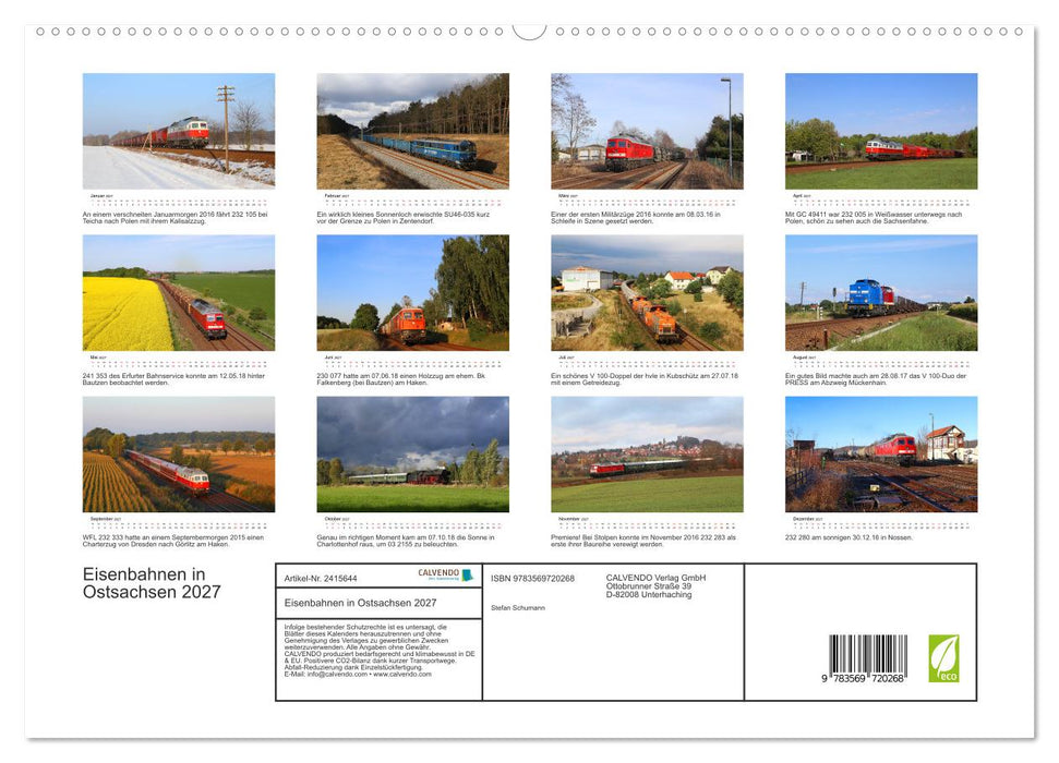 Eisenbahnen in Ostsachsen 2027 (CALVENDO Premium Wandkalender 2027)