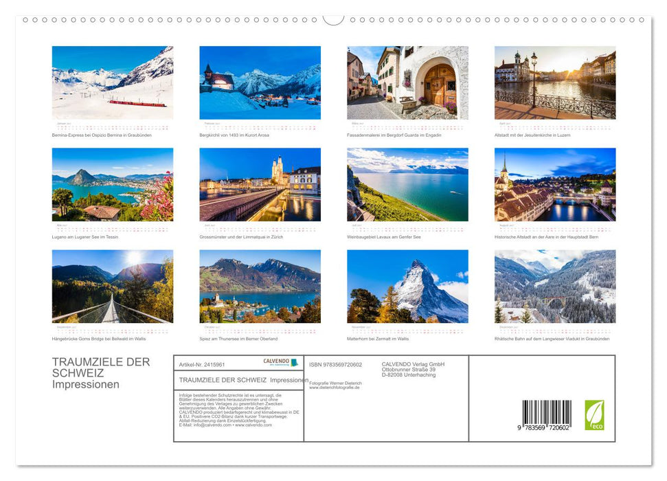 TRAUMZIELE DER SCHWEIZ Impressionen (CALVENDO Premium Wandkalender 2027)