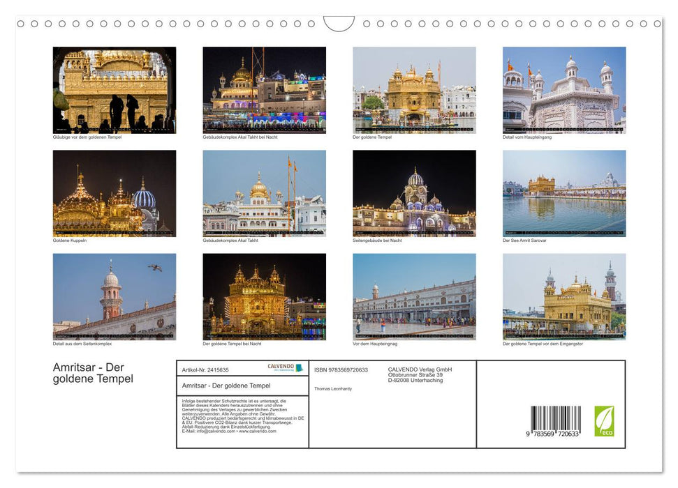 Amritsar - Der goldene Tempel (CALVENDO Wandkalender 2027)
