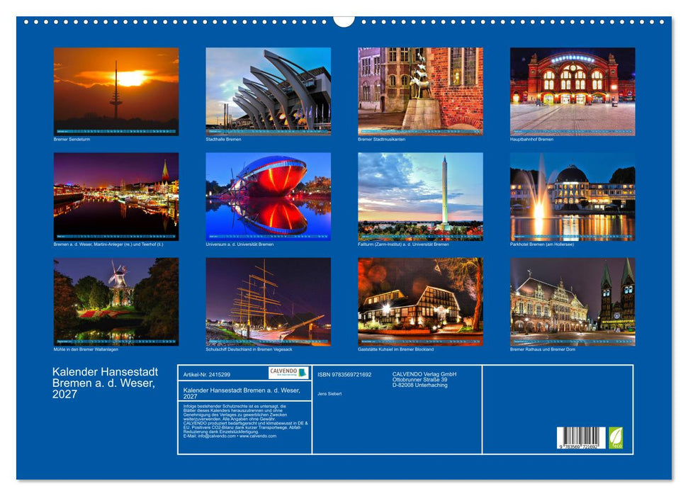 Kalender Hansestadt Bremen a. d. Weser, 2027 (CALVENDO Wandkalender 2027)