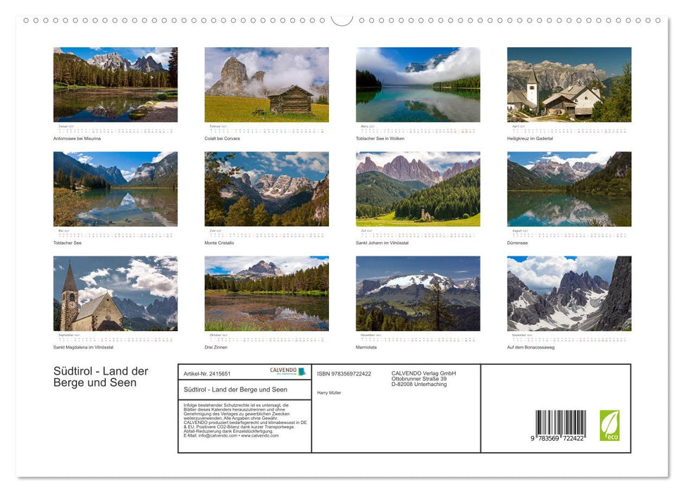 Südtirol - Land der Berge und Seen (CALVENDO Premium Wandkalender 2027)