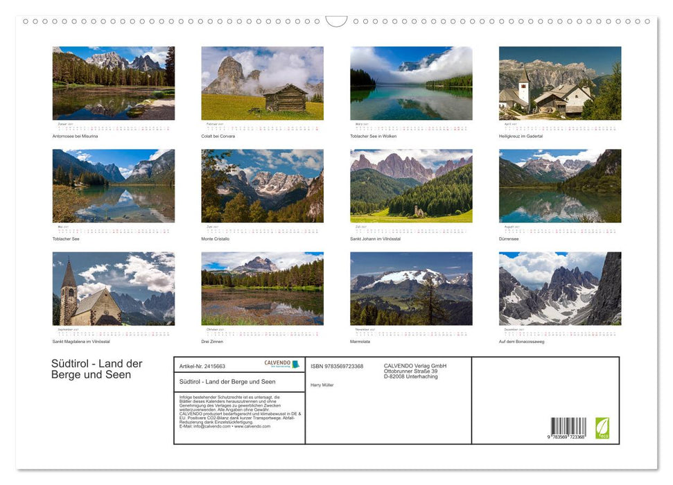 Südtirol - Land der Berge und Seen (CALVENDO Wandkalender 2027)