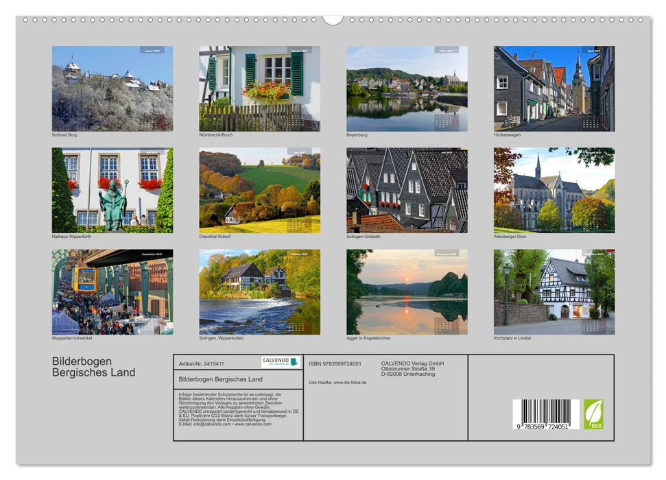 Bilderbogen Bergisches Land (CALVENDO Premium Wandkalender 2027)