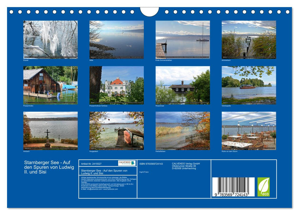 Starnberger See - Auf den Spuren von Ludwig II. und Sisi (CALVENDO Wandkalender 2027)