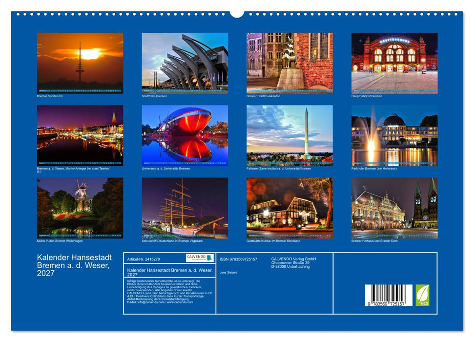 Kalender Hansestadt Bremen a. d. Weser, 2027 (CALVENDO Premium Wandkalender 2027)