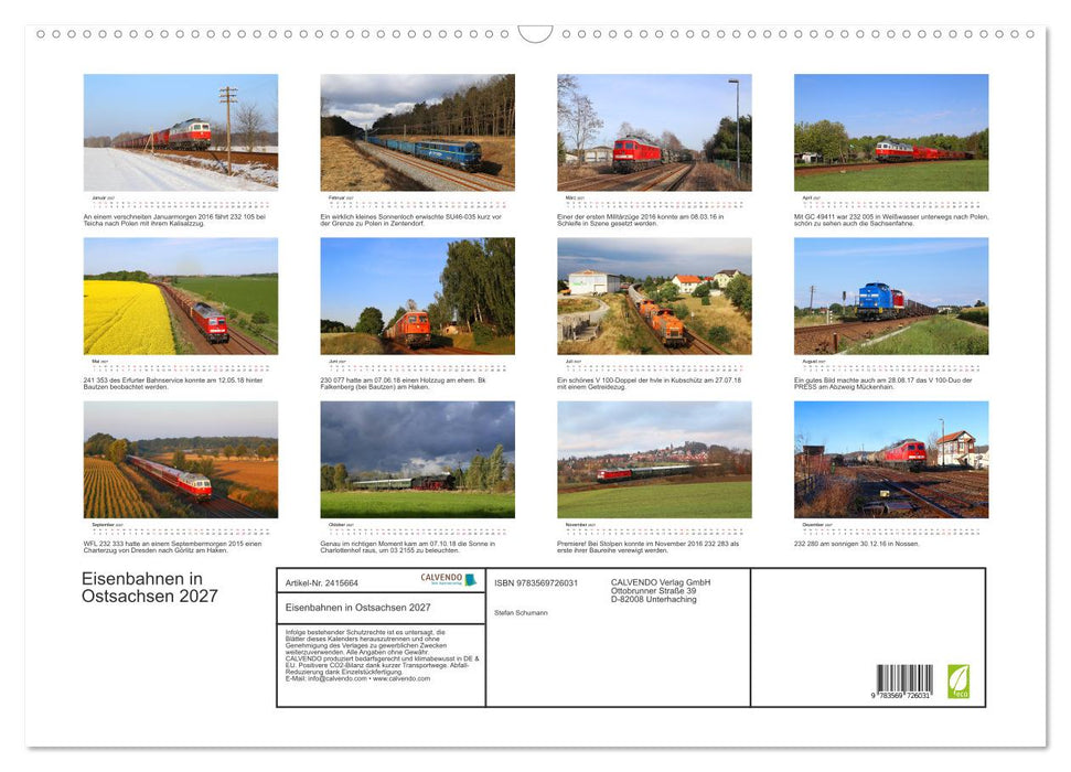Eisenbahnen in Ostsachsen 2027 (CALVENDO Wandkalender 2027)