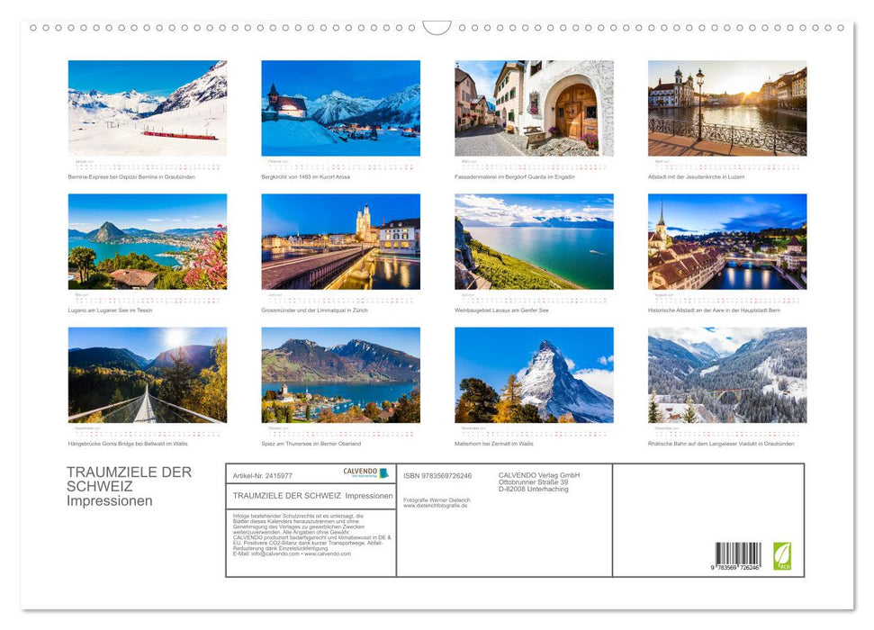 TRAUMZIELE DER SCHWEIZ Impressionen (CALVENDO Wandkalender 2027)