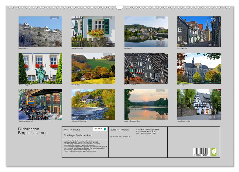 Bilderbogen Bergisches Land (CALVENDO Wandkalender 2027)