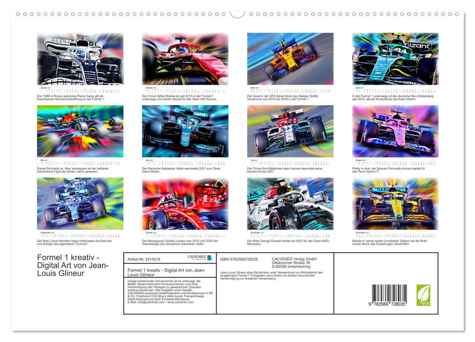 Formel 1 kreativ - Digital Art von Jean-Louis Glineur (CALVENDO Premium Wandkalender 2027)