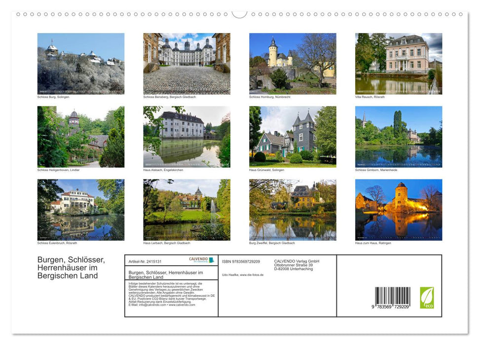 Burgen, Schlösser, Herrenhäuser im Bergischen Land (CALVENDO Premium Wandkalender 2027)