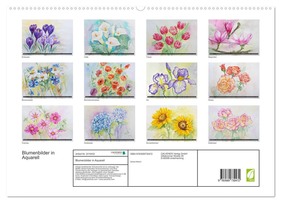 Blumenbilder in Aquarell (CALVENDO Premium Wandkalender 2027)