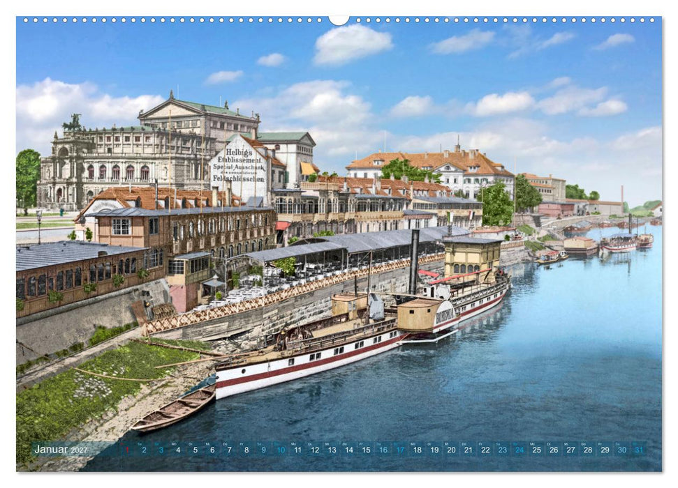 Historisches Dresden um 1900 neu restauriert und detailkoloriert (CALVENDO Premium Wandkalender 2027)