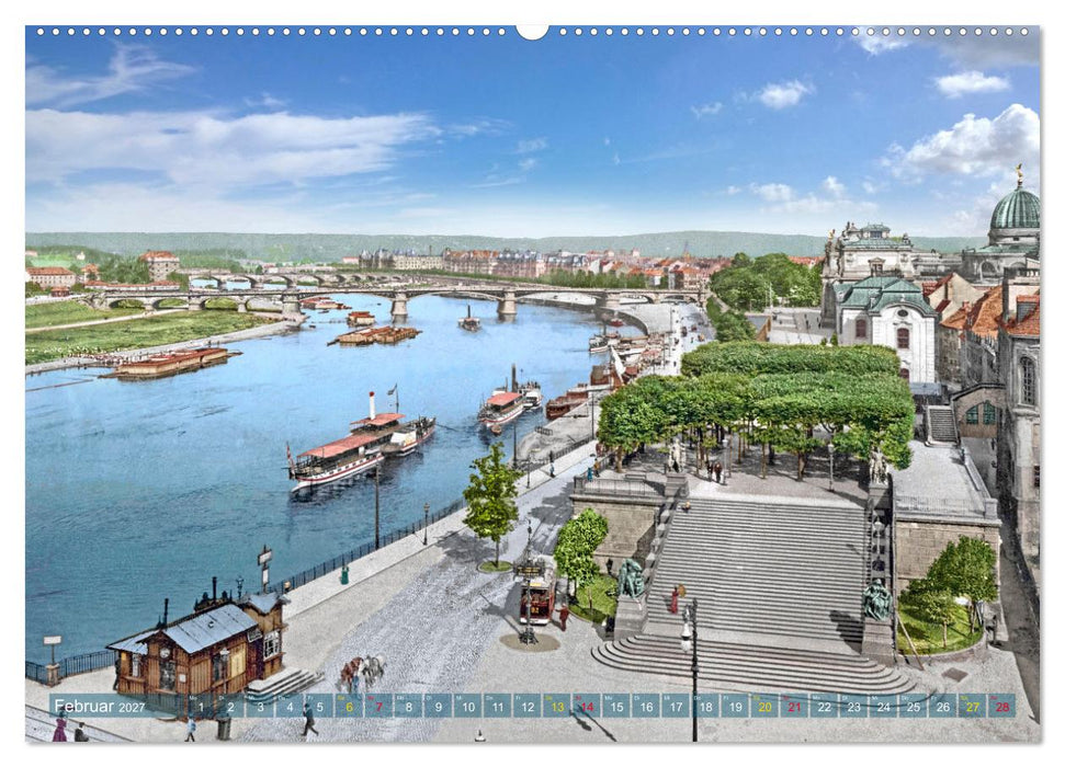 Historisches Dresden um 1900 neu restauriert und detailkoloriert (CALVENDO Premium Wandkalender 2027)