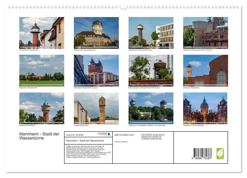 Mannheim - Stadt der Wassertürme (CALVENDO Premium Wandkalender 2027)