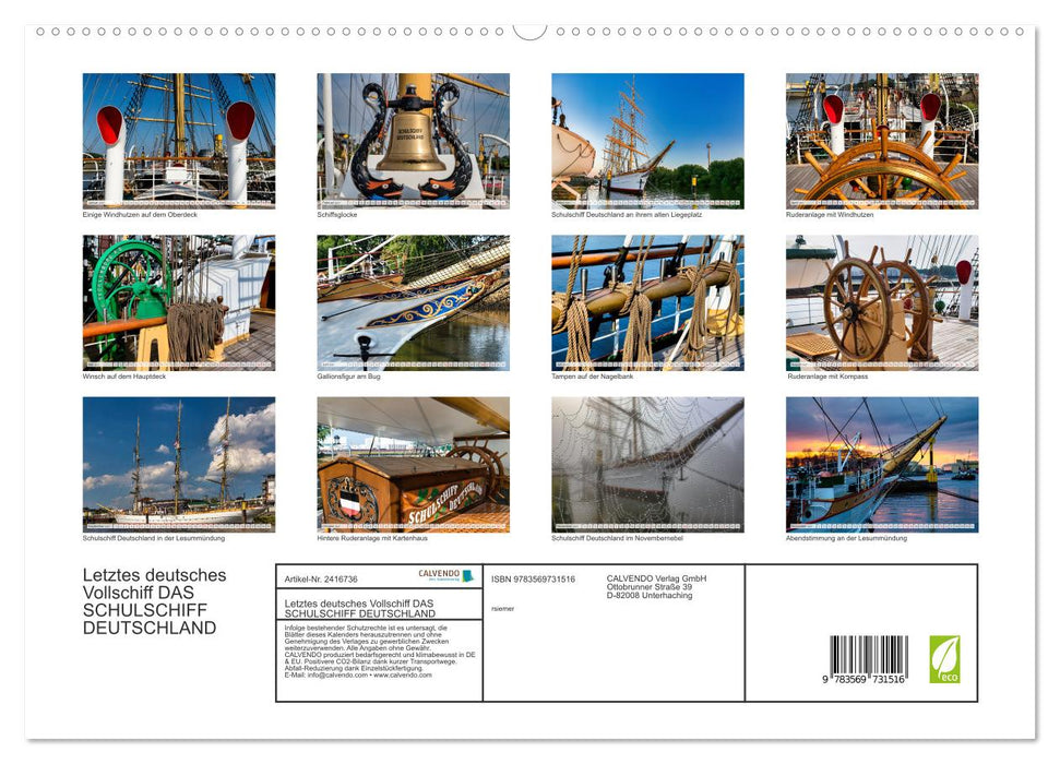 Letztes deutsches Vollschiff DAS SCHULSCHIFF DEUTSCHLAND (CALVENDO Premium Wandkalender 2027)