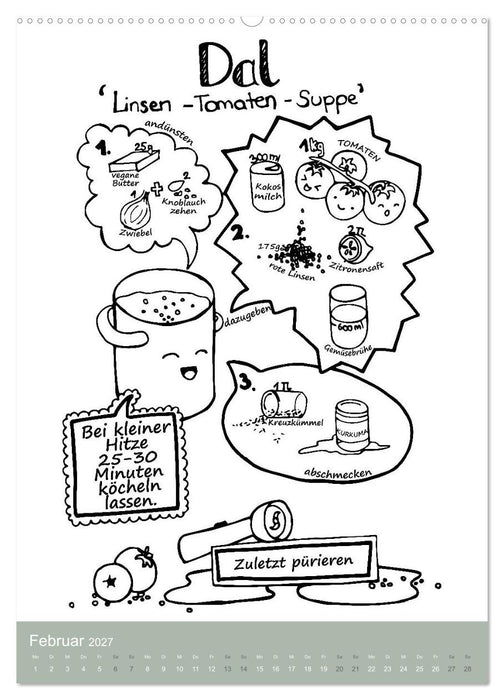 KOCH MAL KALENDER - Lustige Rezepte zum Ausmalen (CALVENDO Premium Wandkalender 2027)