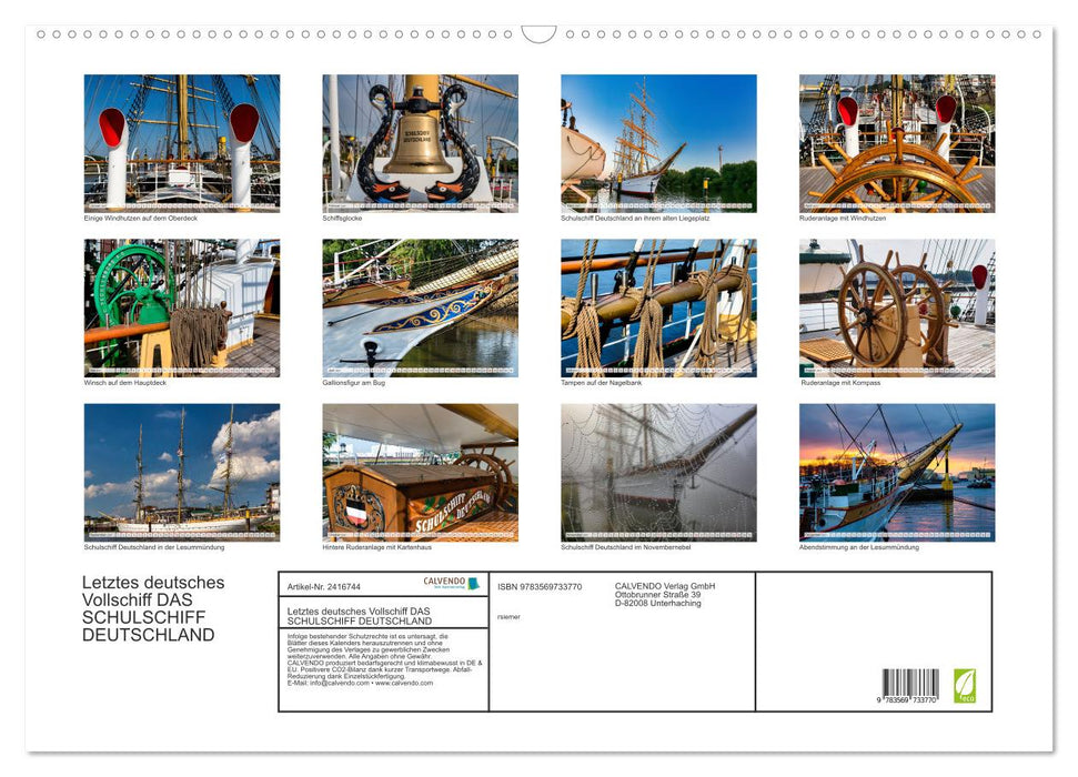 Letztes deutsches Vollschiff DAS SCHULSCHIFF DEUTSCHLAND (CALVENDO Wandkalender 2027)