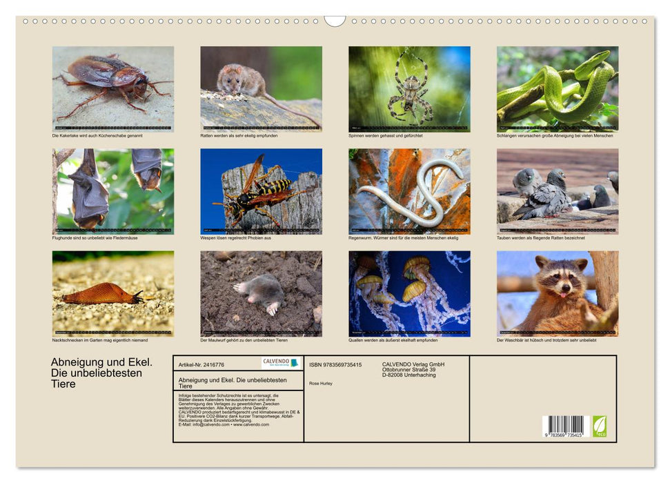 Abneigung und Ekel. Die unbeliebtesten Tiere (CALVENDO Wandkalender 2027)