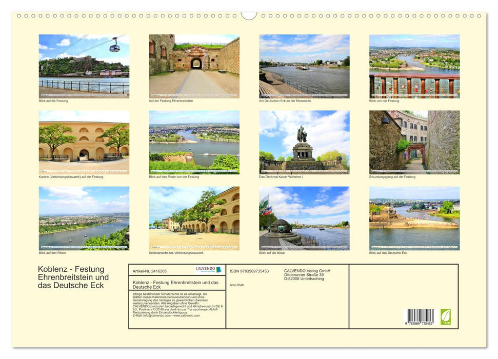 Koblenz - Festung Ehrenbreitstein und das Deutsche Eck (CALVENDO Wandkalender 2027)