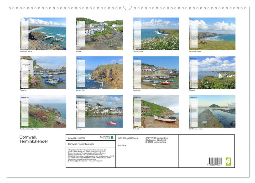 Cornwall. Terminkalender (CALVENDO Wandkalender 2027)