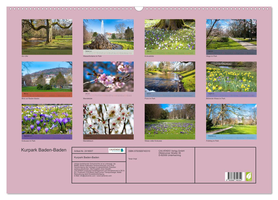 Kurpark Baden-Baden (CALVENDO Wandkalender 2027)