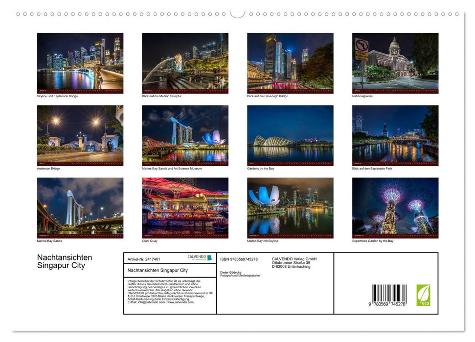 Nachtansichten Singapur City (CALVENDO Premium Wandkalender 2027)