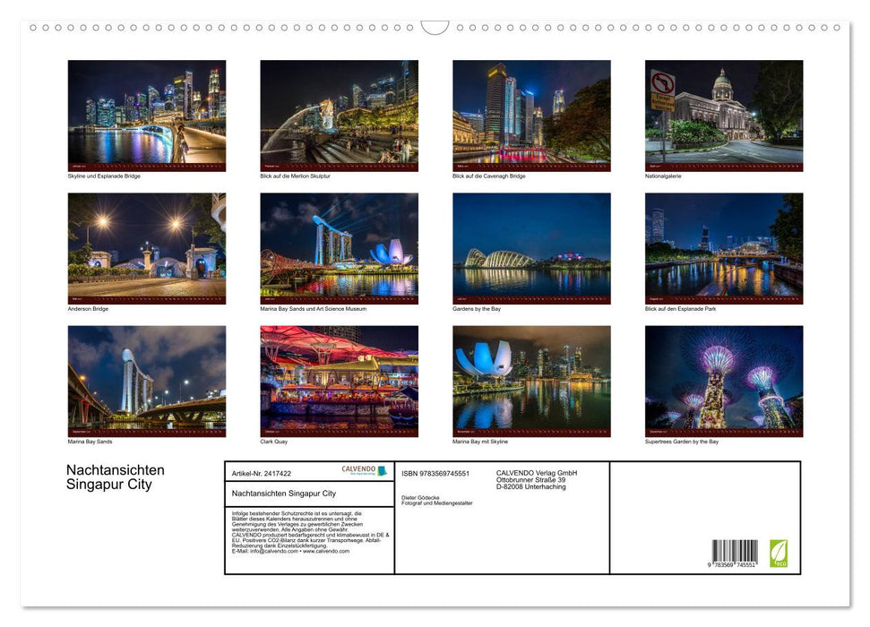 Nachtansichten Singapur City (CALVENDO Wandkalender 2027)