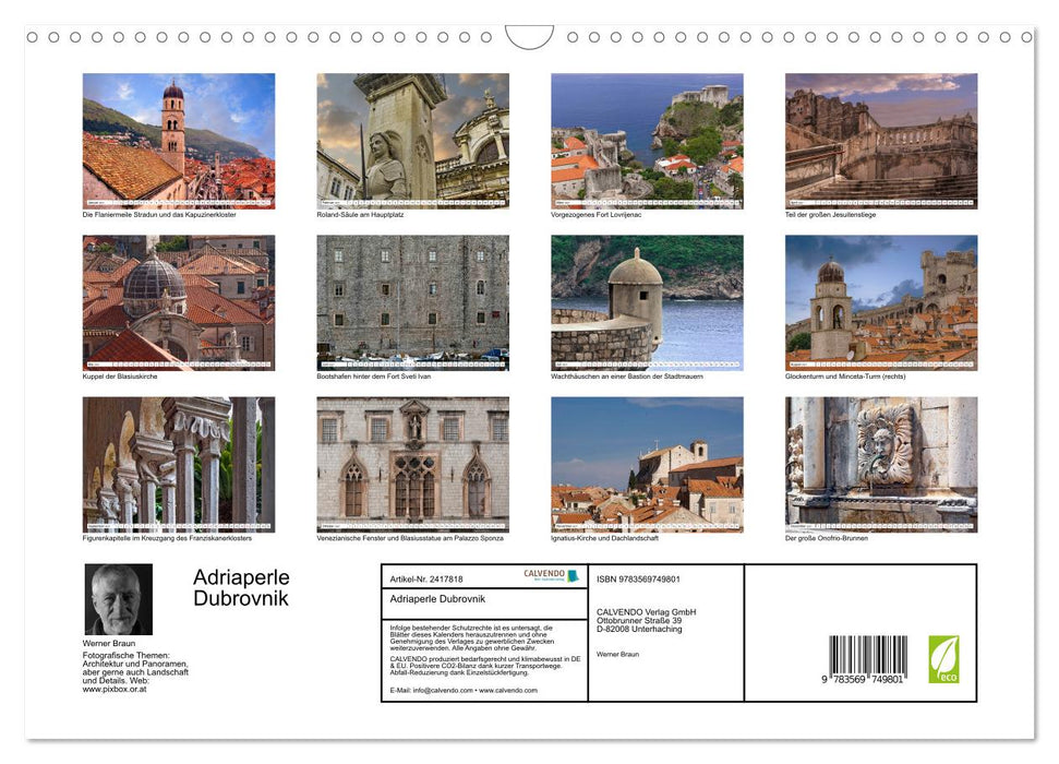 Adriaperle Dubrovnik (CALVENDO Wandkalender 2027)