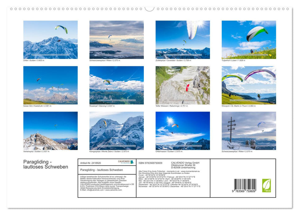 Paragliding - lautloses Schweben (CALVENDO Premium Wandkalender 2027)