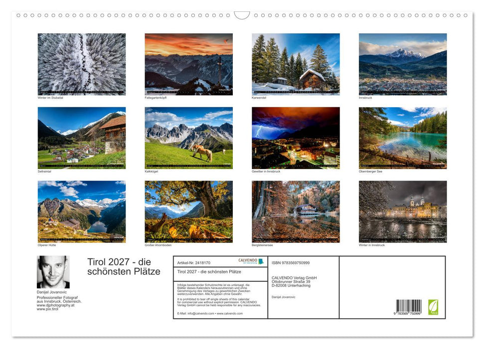 Tirol 2027 - die schönsten Plätze (CALVENDO Wandkalender 2027)