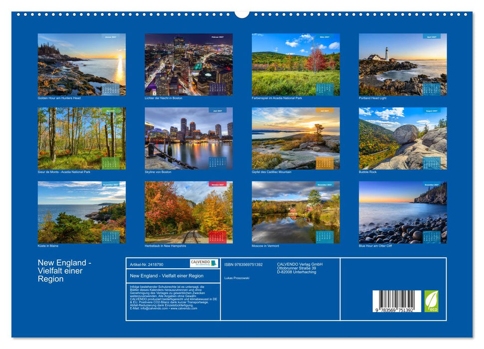 New England - Vielfalt einer Region (CALVENDO Premium Wandkalender 2027)